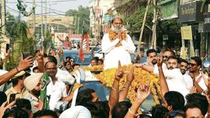 BJP candidate Anil Vij during his victory procession in Ambala, Haryana(Photo by Sanjeev Sharma/ Hindustan Times) BJP candidate Anil Vij during his victory procession in Ambala, Haryana(Photo by Sanjeev Sharma/ Hindustan Times)