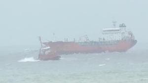 The tanker broke free of its anchor in inclement weather, high waves and strong winds and drifted towards Dona Paula in the capital city of Panaji.(Sourced Photo) The tanker broke free of its anchor in inclement weather, high waves and strong winds and drifted towards Dona Paula in the capital city of Panaji.(Sourced Photo)