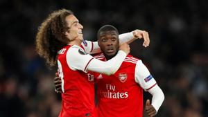 Europa League - Group F - Arsenal v Vitoria S.C. - Emirates Stadium, London, Britain - October 24, 2019 Arsenal's Nicolas Pepe celebrates scoring their third goal with teammate Matteo Guendouzi Action Images via Reuters/Andrew Boyers(Action Images via Reuters) Europa League - Group F - Arsenal v Vitoria S.C. - Emirates Stadium, London, Britain - October 24, 2019 Arsenal's Nicolas Pepe celebrates scoring their third goal with teammate Matteo Guendouzi Action Images via Reuters/Andrew Boyers(Action Images via Reuters)