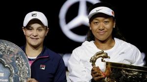 FILE PHOTO: Naomi Osaka of Japan and Ashleigh Barty of Australia with their trophies.(REUTERS)