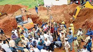 Rescue Operations to save Surjith Wilson, the two-year-old who fell into a borewell at Nadukattupatti village near Manapparai in Tamil Nadu.(HT Photo/Sourced) Rescue Operations to save Surjith Wilson, the two-year-old who fell into a borewell at Nadukattupatti village near Manapparai in Tamil Nadu.(HT Photo/Sourced)