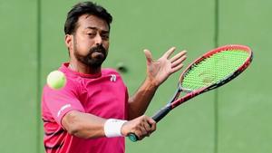 Leander Paes during a practice session.(PTI) Leander Paes during a practice session.(PTI)