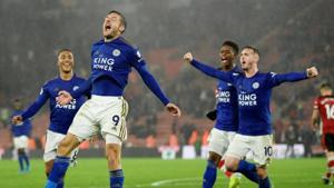 Southampton v Leicester City - St Mary's Stadium, Southampton, Britain - October 25, 2019 Leicester City's Jamie Vardy celebrates scoring their ninth goal from the penalty spot to complete his hat-trick Action Images via Reuters/Tony O'Brien(Action Images via Reuters) Southampton v Leicester City - St Mary's Stadium, Southampton, Britain - October 25, 2019 Leicester City's Jamie Vardy celebrates scoring their ninth goal from the penalty spot to complete his hat-trick Action Images via Reuters/Tony O'Brien(Action Images via Reuters)
