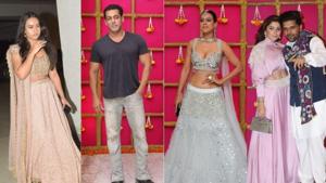 Nysa Devgn, Salman Khan, Nia Sharma, Kanika Kapoor and Guru Randhawa at Krishan Kumar’s Diwali bash.(Varinder Chawla)