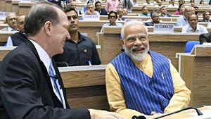 Prime Minister Narendra Modi and World Bank President David Malpass during the 5th edition of the NITI Aayog Lecture series, in New Delhi on Saturday.(ANI Photo) Prime Minister Narendra Modi and World Bank President David Malpass during the 5th edition of the NITI Aayog Lecture series, in New Delhi on Saturday.(ANI Photo)