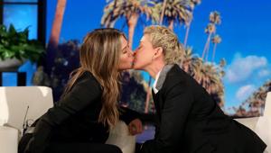 Jennifer Aniston with Ellen on her show. Jennifer Aniston with Ellen on her show.