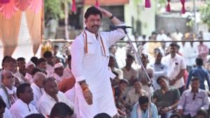 National Congress Party (NCP ) candidate Dhananjay Munde address a campaign rally at Pattivadgaon village in Beed, Maharashtra.(Satish Bate/HT Photo) National Congress Party (NCP ) candidate Dhananjay Munde address a campaign rally at Pattivadgaon village in Beed, Maharashtra.(Satish Bate/HT Photo)