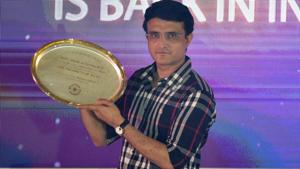 BCCI President Sourav Ganguly holds a memento.(HT Photo) BCCI President Sourav Ganguly holds a memento.(HT Photo)