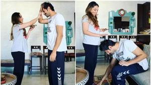 Kartik Aaryan shared two pictures from Bhai Dooj celebrations.(Instagram) Kartik Aaryan shared two pictures from Bhai Dooj celebrations.(Instagram)