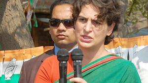 Congress leader Priyanka Gandhi hit out at the Centre for allowing European MPs to travel to Kashmir.(PTI Photo) Congress leader Priyanka Gandhi hit out at the Centre for allowing European MPs to travel to Kashmir.(PTI Photo)
