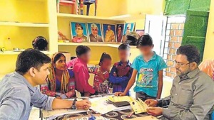 Rescued children being enrolled in a school in Haridwar.(HT Photo) Rescued children being enrolled in a school in Haridwar.(HT Photo)