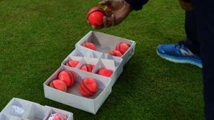 A box of pink balls during a nets session.(Getty Images) A box of pink balls during a nets session.(Getty Images)