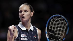 Karolina Pliskova of the Czech Republic reacts after scoring a point against Simona Halep.(AP) Karolina Pliskova of the Czech Republic reacts after scoring a point against Simona Halep.(AP)