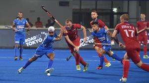 Indian player Mandeep Singh(11) scores a goal for his team against Russia during FIH Hockey Olympic Qualifiers 2019 (Men), at Kalinga Stadium in Bhubaneswar.(PTI) Indian player Mandeep Singh(11) scores a goal for his team against Russia during FIH Hockey Olympic Qualifiers 2019 (Men), at Kalinga Stadium in Bhubaneswar.(PTI)