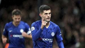 Christian Pulisic celebrates scoring against Watford during the English Premiership League match at Vicarage Road.(AP) Christian Pulisic celebrates scoring against Watford during the English Premiership League match at Vicarage Road.(AP)