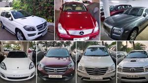 High-end luxury cars belonging to diamond businessman Nirav Modi and his companies, which were seized by the Enforcement Directorate as part of its investigation in multi-crore Punjab National Bank (PNB) fraud case.(PTI Photo) High-end luxury cars belonging to diamond businessman Nirav Modi and his companies, which were seized by the Enforcement Directorate as part of its investigation in multi-crore Punjab National Bank (PNB) fraud case.(PTI Photo)