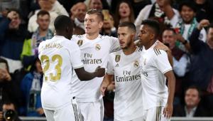 Real Madrid's Eden Hazard celebrates scoring a goal before it is disallowed following a referral to VAR.(REUTERS) Real Madrid's Eden Hazard celebrates scoring a goal before it is disallowed following a referral to VAR.(REUTERS)