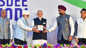 Modi, who arrived here earlier in the day, later addressed the Indian diaspora.(PTI Photo) Modi, who arrived here earlier in the day, later addressed the Indian diaspora.(PTI Photo)