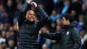 Manchester City manager Pep Guardiola reacts.(Reuters) Manchester City manager Pep Guardiola reacts.(Reuters)