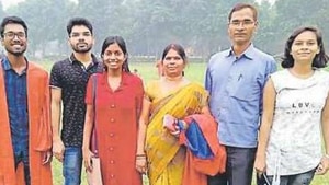 Saurabh and Sonu with their family members after getting their degrees at IIT, New Delhi.(HT Photo) Saurabh and Sonu with their family members after getting their degrees at IIT, New Delhi.(HT Photo)