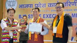 CM pema Khandu at a function in Itanagar.(PTI) CM pema Khandu at a function in Itanagar.(PTI)