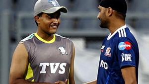 A file photo of Sourav Ganguly (L) and Harbhajan Singh.(HT Photo) A file photo of Sourav Ganguly (L) and Harbhajan Singh.(HT Photo)