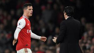 Arsenal's Granit Xhaka reacts after being substituted.(Action Images via Reuters) Arsenal's Granit Xhaka reacts after being substituted.(Action Images via Reuters)
