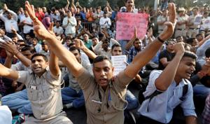 Policemen protest after the last week’s clash with lawyers, New Delhi, November 5(REUTERS) Policemen protest after the last week’s clash with lawyers, New Delhi, November 5(REUTERS)