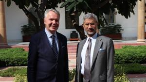 Finlad’s foreign minister Pekka Haavisto, with external affairs minister S Jaishankar.(Twitter: @Haavisto/Twitter) Finlad’s foreign minister Pekka Haavisto, with external affairs minister S Jaishankar.(Twitter: @Haavisto/Twitter)