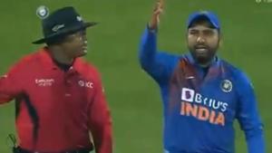 Rohit Sharma gestures during Rajkot T20I.(Twitter image) Rohit Sharma gestures during Rajkot T20I.(Twitter image)