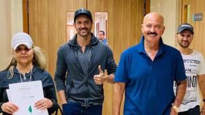 Hrithik Roshan accompanies his dad Rakesh as he steps out o the hospital. Hrithik Roshan accompanies his dad Rakesh as he steps out o the hospital.