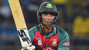 Rajkot: Bangladeshi captain Mahmudullah plays a shot during the second T20I(PTI) Rajkot: Bangladeshi captain Mahmudullah plays a shot during the second T20I(PTI)
