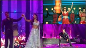 Salman Khan performed with Katrina Kaif on stage.