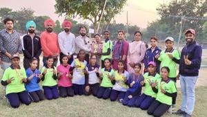 Ludhiana team after winning the Punjab State Baseball Championship at Government Girls Senior Secondary School, Gill Village, in Ludhiana on Saturday.(HT Photo) Ludhiana team after winning the Punjab State Baseball Championship at Government Girls Senior Secondary School, Gill Village, in Ludhiana on Saturday.(HT Photo)