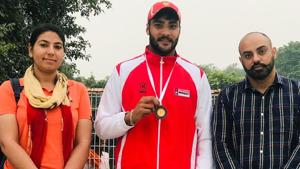 Cyclist Harsimranjit Singh with coach Satwinder Singh (right) in Ludhiana on Saturday.(HT Photo) Cyclist Harsimranjit Singh with coach Satwinder Singh (right) in Ludhiana on Saturday.(HT Photo)