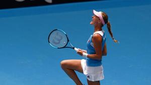 France's Kristina Mladenovic celebrates winning her match.(AP)