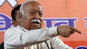 Rashtriya Swamsevak Sangh (RSS) Chief Mohan Bhagwat during a press conference on the Supreme Court verdict on the Ayodhya Ram Janmabhoomi Babri Masjid case, at Keshav Kunj in New Delhi.(Mohd Zakir/HT PHOTO) Rashtriya Swamsevak Sangh (RSS) Chief Mohan Bhagwat during a press conference on the Supreme Court verdict on the Ayodhya Ram Janmabhoomi Babri Masjid case, at Keshav Kunj in New Delhi.(Mohd Zakir/HT PHOTO)
