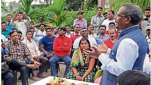 Pradeep Kumar Balmuchu consults party workers to decide his next course of action(HT Photo) Pradeep Kumar Balmuchu consults party workers to decide his next course of action(HT Photo)