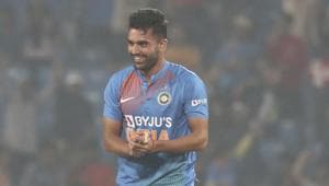Deepak Chahar celebrate after taking the wicket of Bangladesh's Soumya Sarkar.(AP) Deepak Chahar celebrate after taking the wicket of Bangladesh's Soumya Sarkar.(AP)