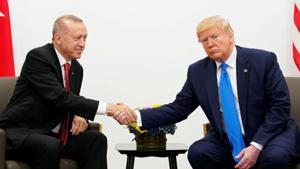 US President Donald Trump shakes hands with Turkey's President Tayyip Erdogan during a bilateral meeting.(REUTERS Photo) US President Donald Trump shakes hands with Turkey's President Tayyip Erdogan during a bilateral meeting.(REUTERS Photo)
