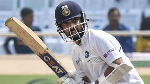 Ajinkya Rahane plays a shot.(PTI) Ajinkya Rahane plays a shot.(PTI)