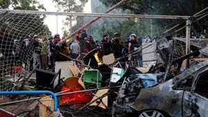 University students standoff with riot police at the Chinese University of Hong Kong.(REUTERS Photo) University students standoff with riot police at the Chinese University of Hong Kong.(REUTERS Photo)