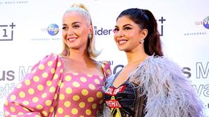 Singer Katy Perry and actor Jacqueline Fernandez pose during the media conference before the One Plus Music Festival in Mumbai on Tuesday.(ANI) Singer Katy Perry and actor Jacqueline Fernandez pose during the media conference before the One Plus Music Festival in Mumbai on Tuesday.(ANI)