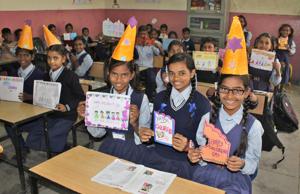 Students all cheers during Children’s Day celebrations at Government Model Senior Secondary School in Sector 47, Chandigarh, on Thursday.(HT PHOTO) Students all cheers during Children’s Day celebrations at Government Model Senior Secondary School in Sector 47, Chandigarh, on Thursday.(HT PHOTO)