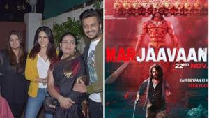 Genelia D’Souza with husband Riteish Deshmukh and family at Marjaavaan screening. Genelia D’Souza with husband Riteish Deshmukh and family at Marjaavaan screening.