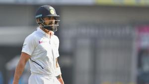 Indian captain Virat Kohli reacts as he walks back to pavilion after his dismissal on the second day of the first cricket test match against Bangladesh, in Indore.(PTI) Indian captain Virat Kohli reacts as he walks back to pavilion after his dismissal on the second day of the first cricket test match against Bangladesh, in Indore.(PTI)