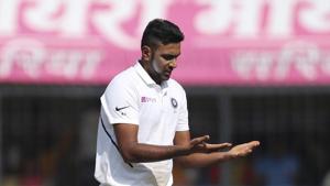 India's Ravichandran Ashwin looks at his hands after bowling a delivery during the first day of first cricket test match between India and Bangladesh in Indore, India, Thursday, Nov. 14, 2019.(AP) India's Ravichandran Ashwin looks at his hands after bowling a delivery during the first day of first cricket test match between India and Bangladesh in Indore, India, Thursday, Nov. 14, 2019.(AP)