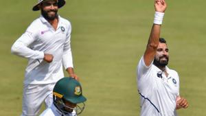 Indian bowler M Shami (R) celebrates the wicket of Bangladesh batsman Mahmudullah.(PTI) Indian bowler M Shami (R) celebrates the wicket of Bangladesh batsman Mahmudullah.(PTI)