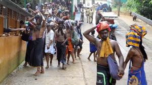 Devotees keep their belongings at the cloak room while they move at the Pamba base camp of Sabarimala Temple as the shrine opened for Mandala-Makaravilakku pooja in the evening, at Pathanamthitta district of Kerala, India, on Saturday, November 16, 2019.(Photo: Vivek R Nair/Hindustan Times) Devotees keep their belongings at the cloak room while they move at the Pamba base camp of Sabarimala Temple as the shrine opened for Mandala-Makaravilakku pooja in the evening, at Pathanamthitta district of Kerala, India, on Saturday, November 16, 2019.(Photo: Vivek R Nair/Hindustan Times)