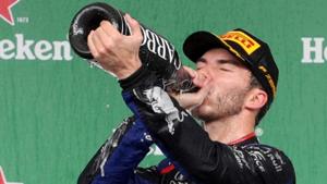 Race winner Red Bull's Max Verstappen celebrates on the podium.(REUTERS) Race winner Red Bull's Max Verstappen celebrates on the podium.(REUTERS)